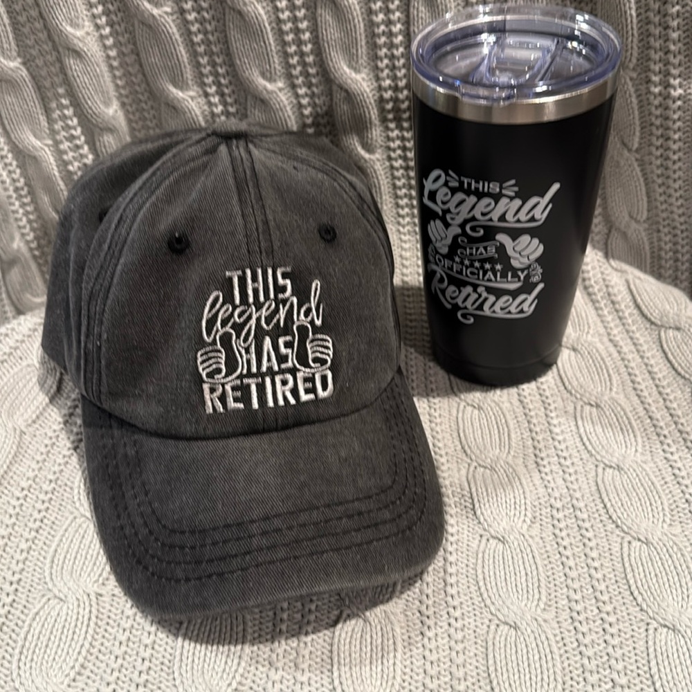 This Legend has Retired Baseball Cap & steel tumbler with lid NWOT